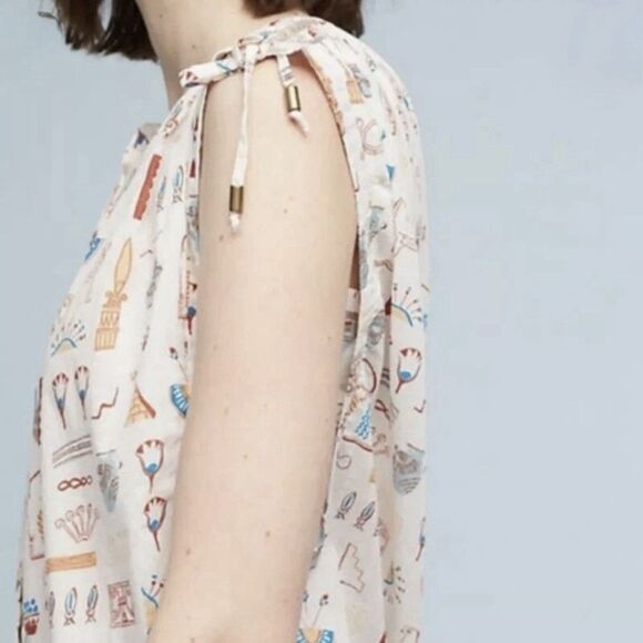 Anthropologie Womens SMALL Danielle Kroll Brooklynite Top Printed Aztec Art - Picture 8 of 9